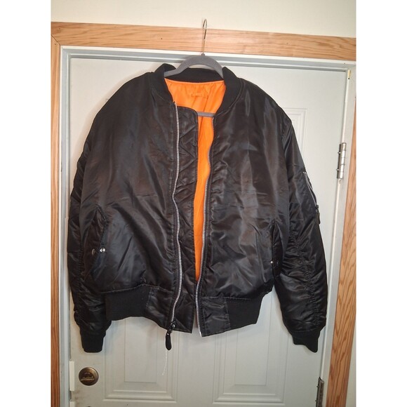 KNOX ARMORY Vintage Ma-1 Bomber Jacket Reversible Black Orange Size Large - Picture 1 of 7